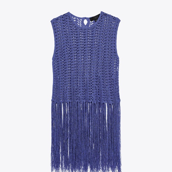 Zara Tops - NWT Zara fringed knit top |Blue Fringe Sleeveless Top